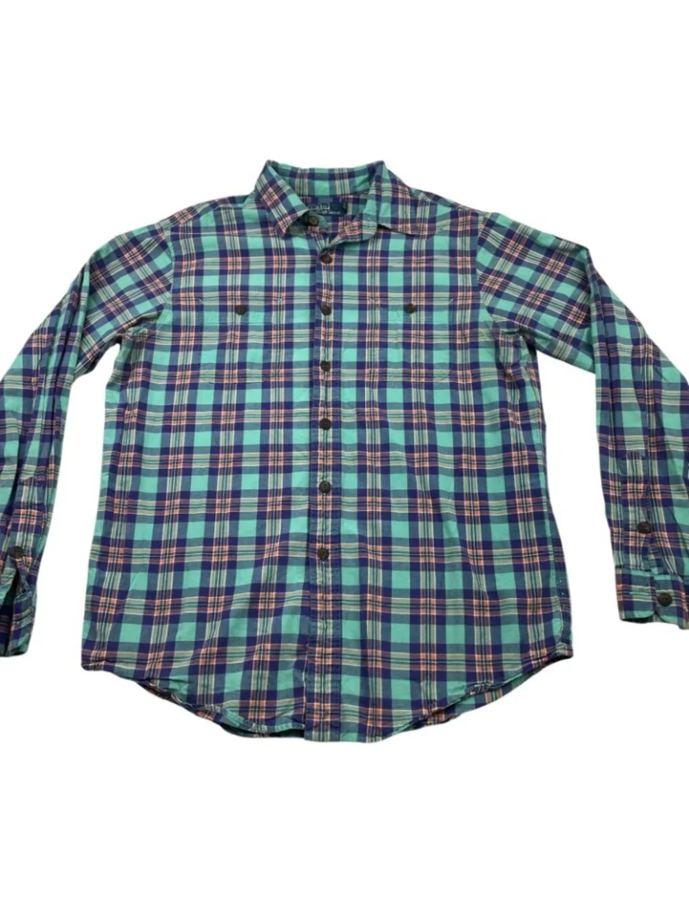 Polo Ralph Lauren Men's 100% Cotton Work Shirt Teal/Blue Plaid • Large